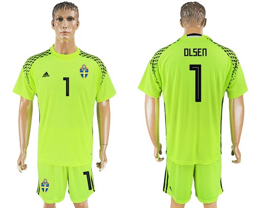 Sweden #1 Olsen Shiny Green Goalkeeper Soccer Country Jersey